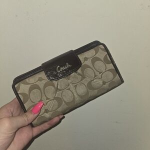 Coach Signature Brown and Tan Clutch Wallet